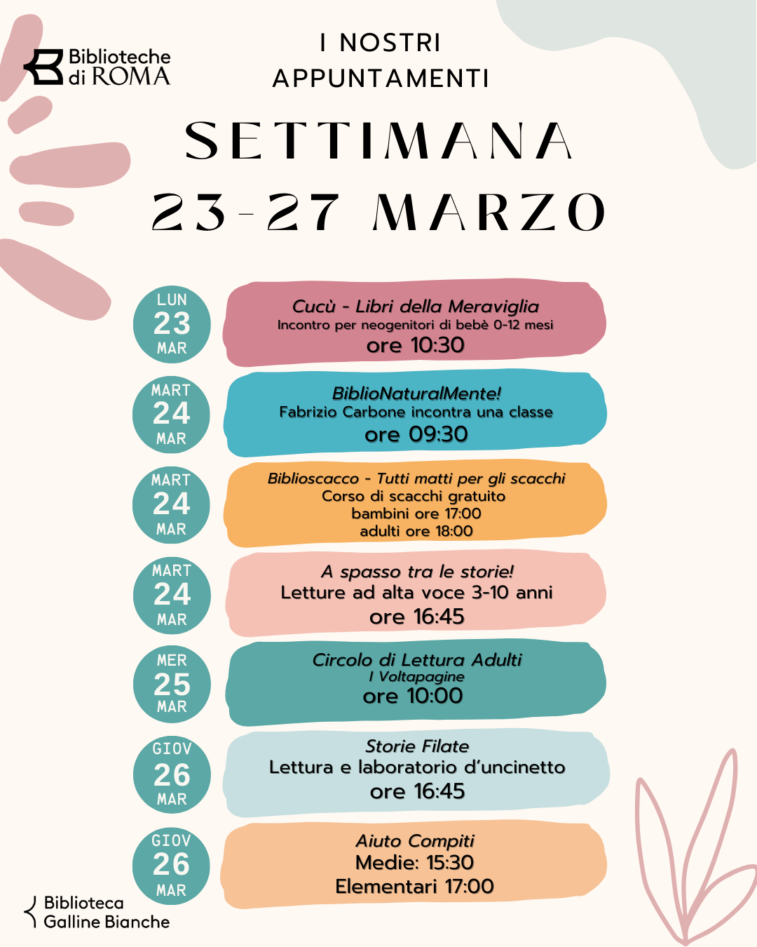 Appuntamenti Settimana 23 - 27 marzo