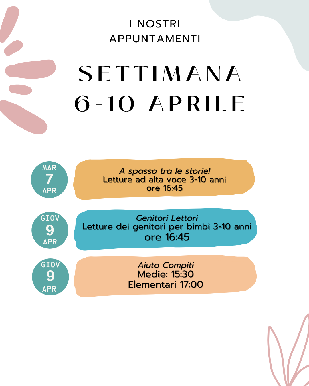 Appuntamenti settimana 6-10 aprile