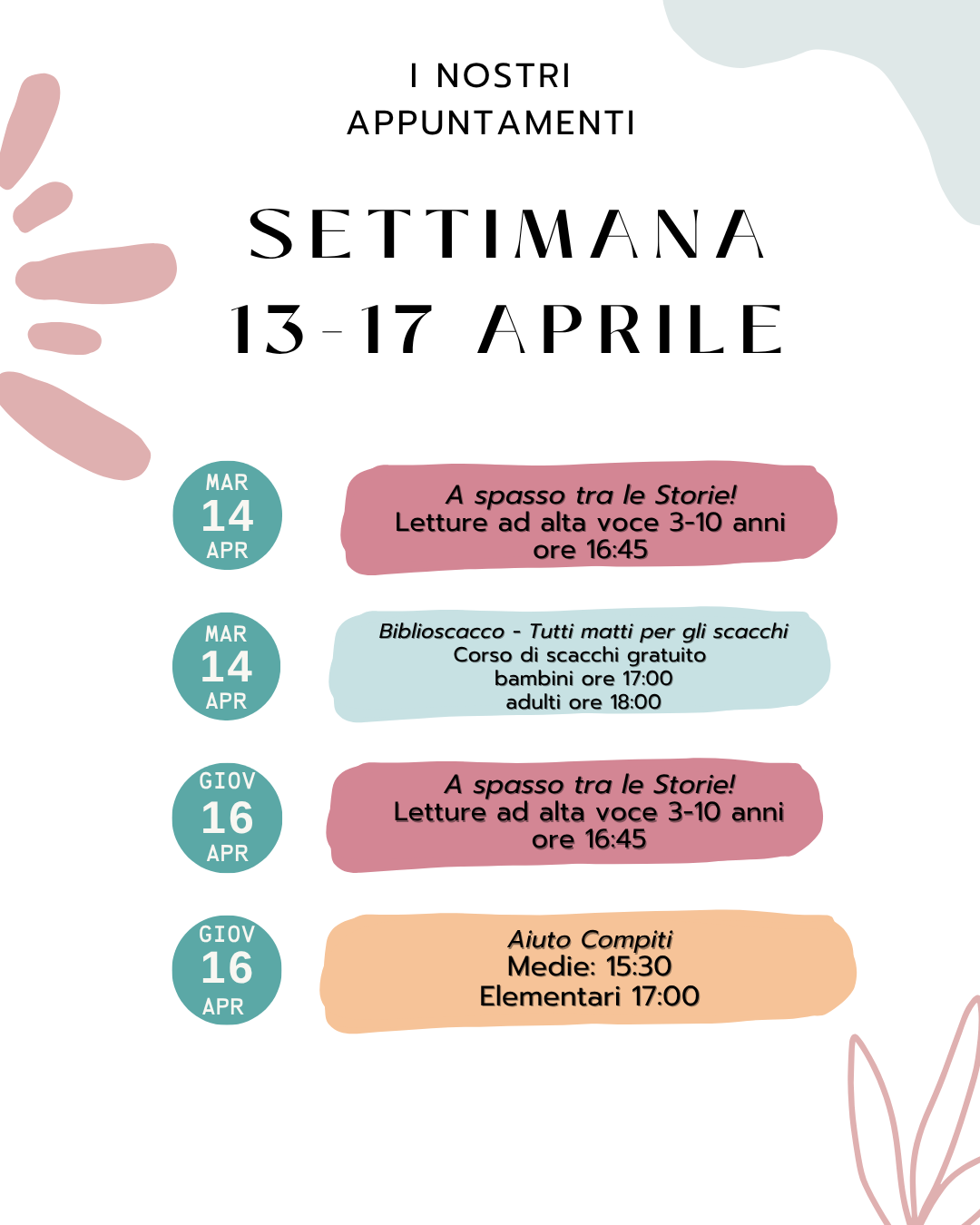 Appuntamenti settimana 13-17 aprile