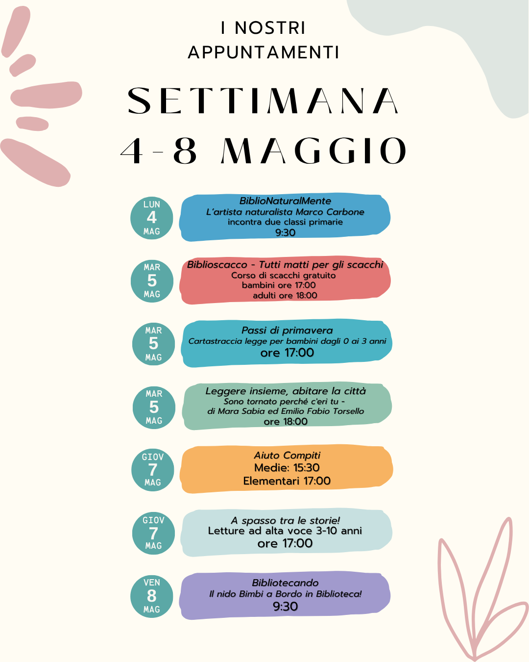 Appuntamenti dal 4 all'8 maggio