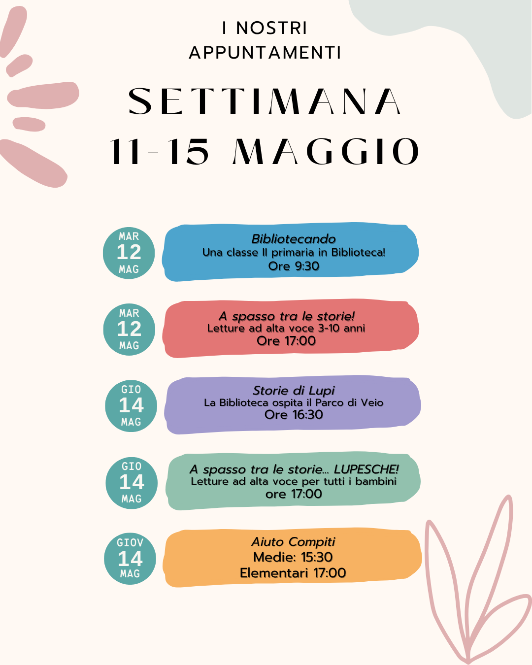 Appuntamenti della settimana 11 - 15 Maggio