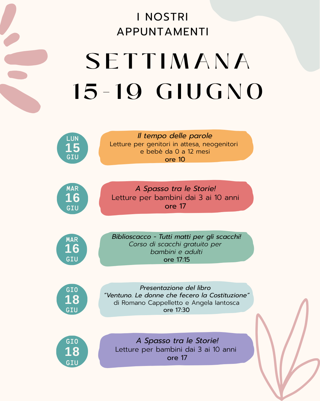 Gli appuntamenti della settimana