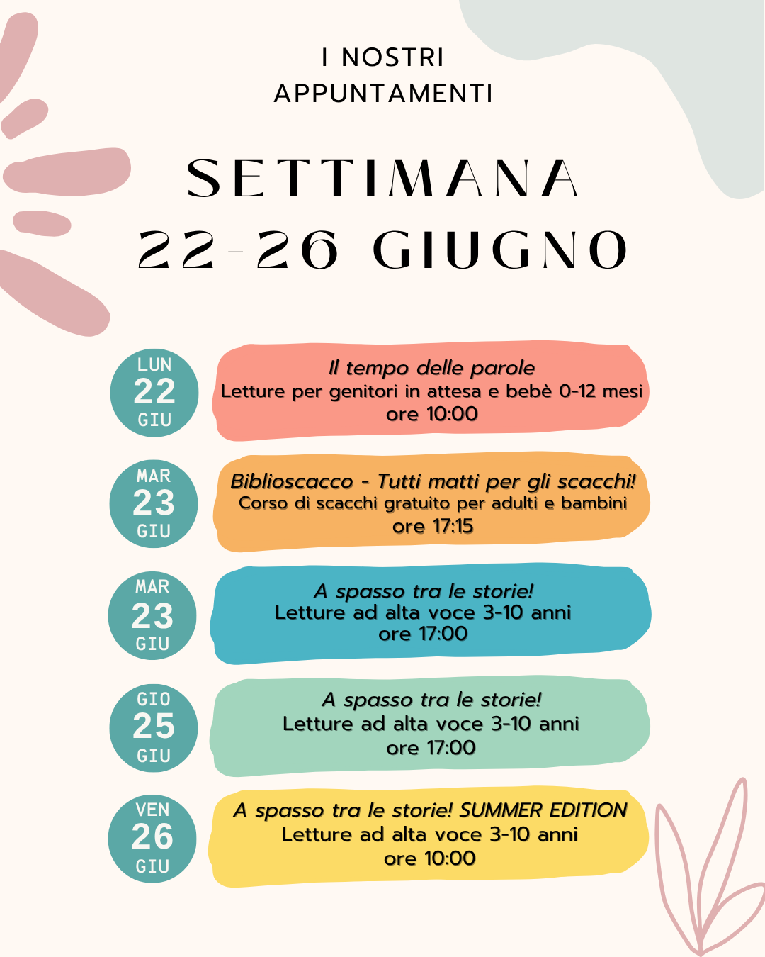 Gli appuntamenti della Settimana